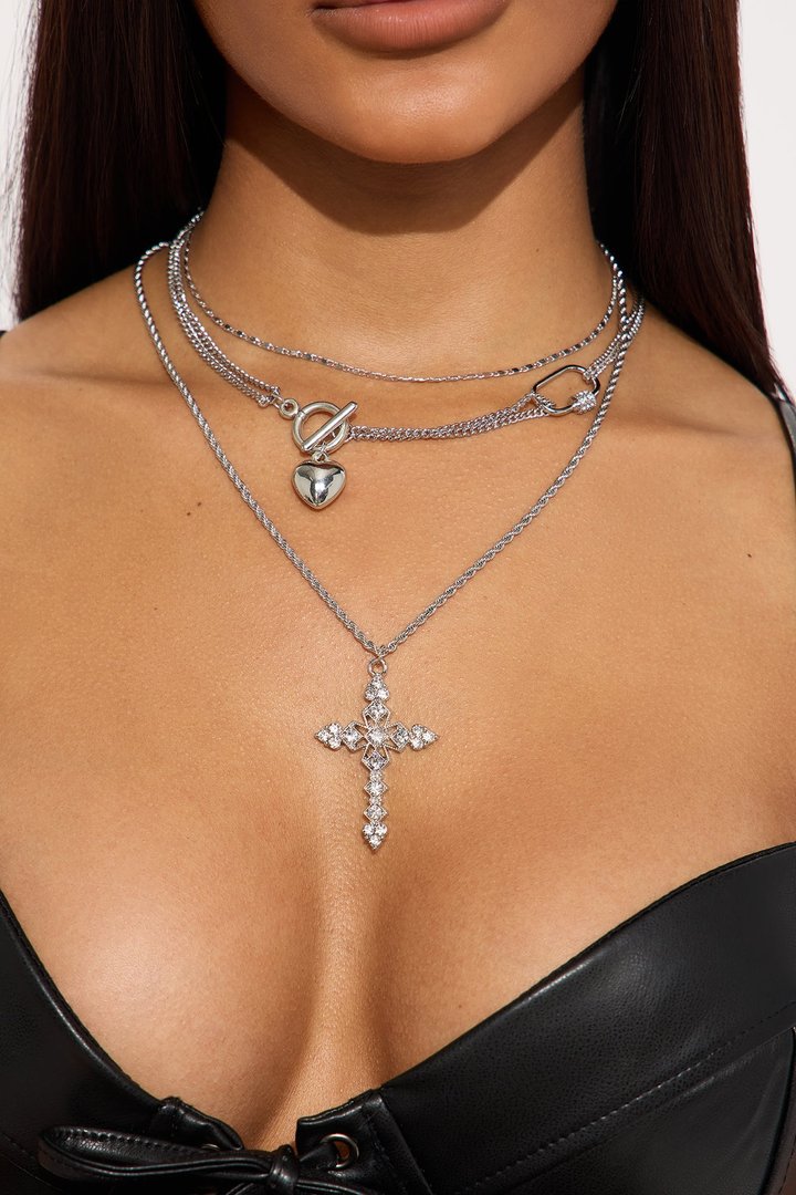 Just Watch Out Layered Necklace - Silver
