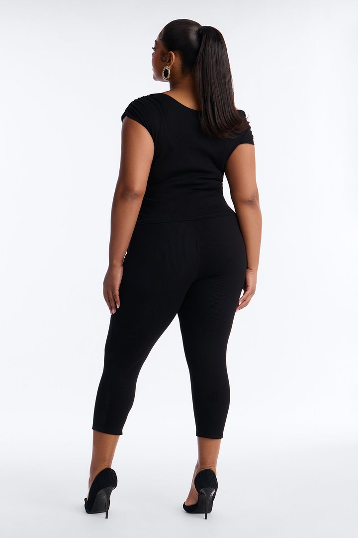 Ariella Off Shoulder Snatched Capri Set - Black