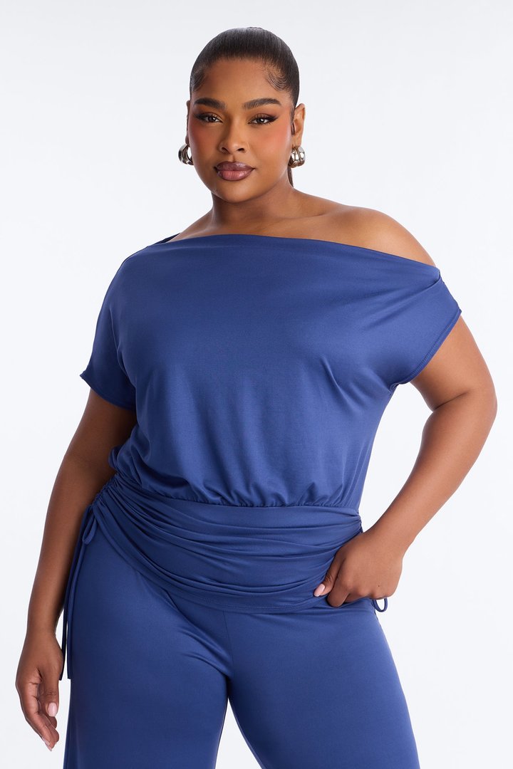 Darla Off Shoulder Pant Set - Blue