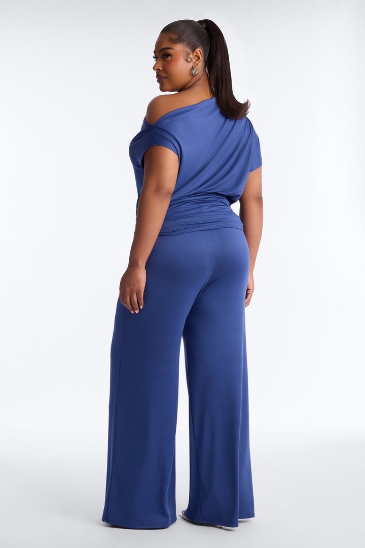 Darla Off Shoulder Pant Set - Blue