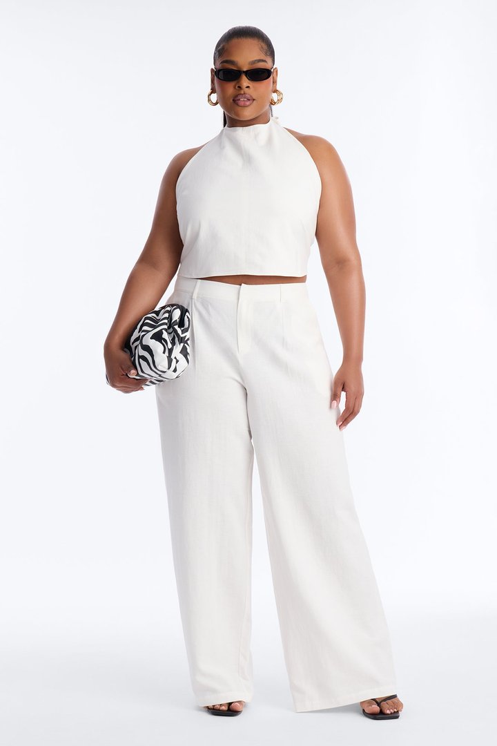 Ocean Breeze Linen Backless Halter Top - White