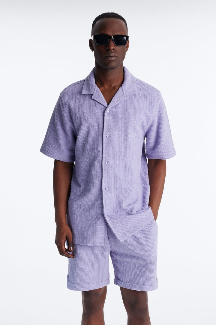 Dean Textured Short Sleeve Button Up Shirt - Lavender