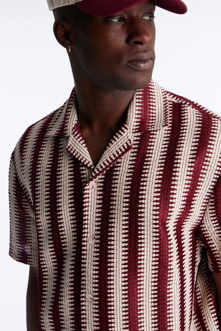 Summit Striped Short Sleeve Button Up - Burgundy