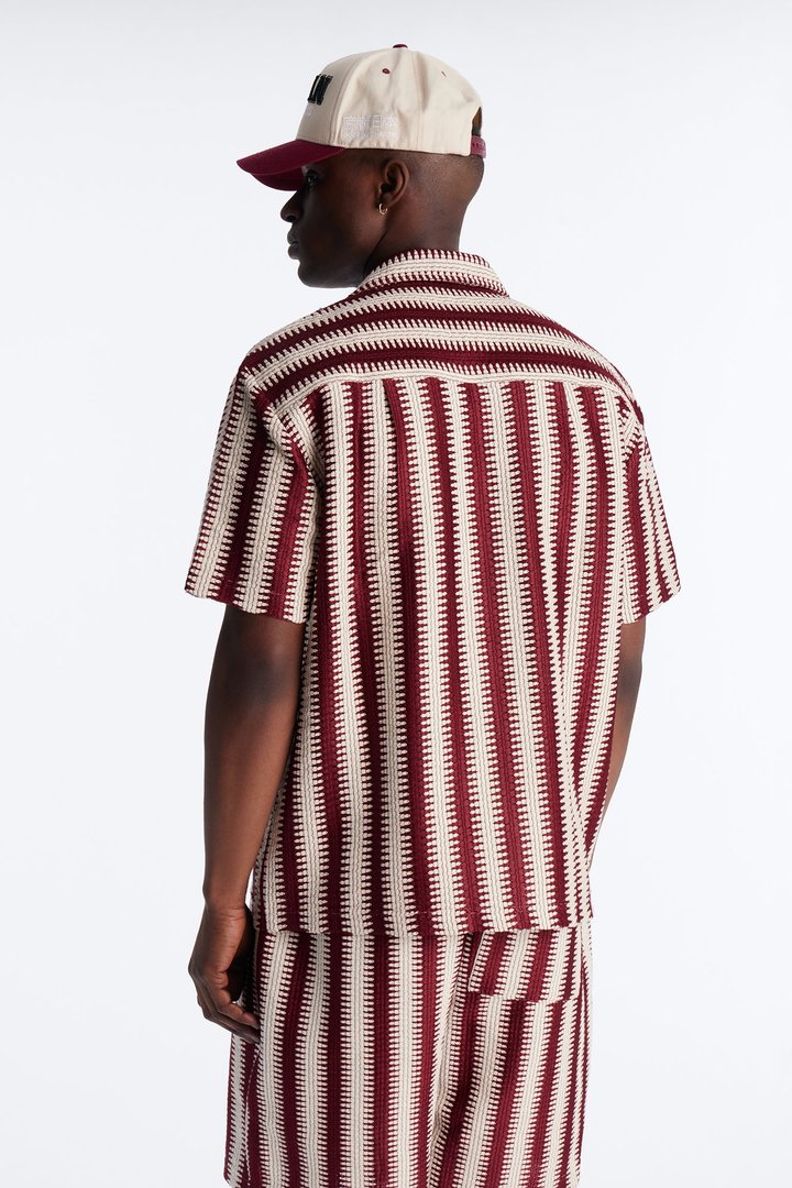 Summit Striped Short Sleeve Button Up - Burgundy