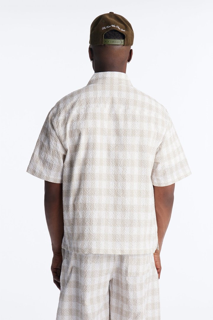 Chess Check Seersucker Button Up Shirt - Tan