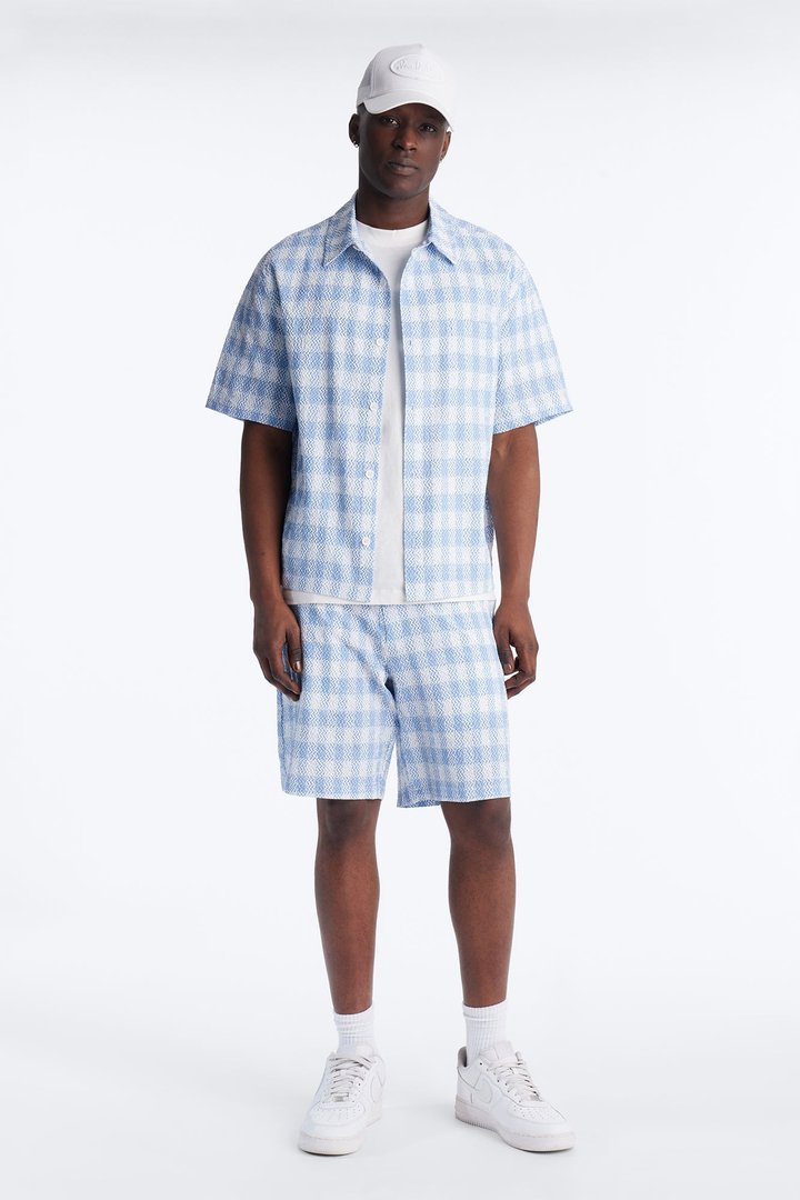 Relaxed Chess Check Seersucker Short - Blue