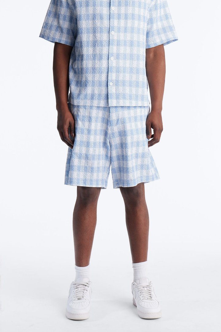 Relaxed Chess Check Seersucker Short - Blue
