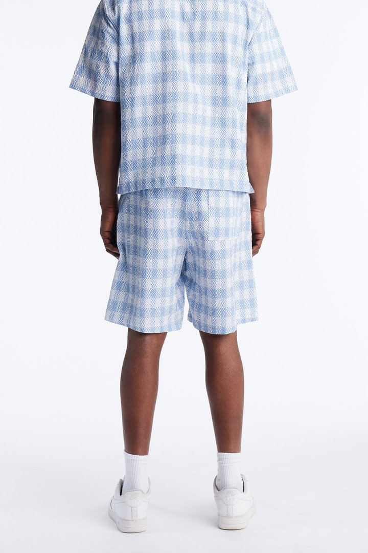Relaxed Chess Check Seersucker Short - Blue