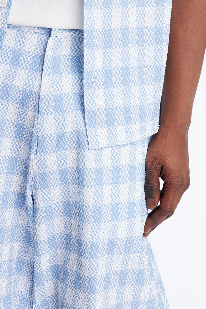 Relaxed Chess Check Seersucker Short - Blue