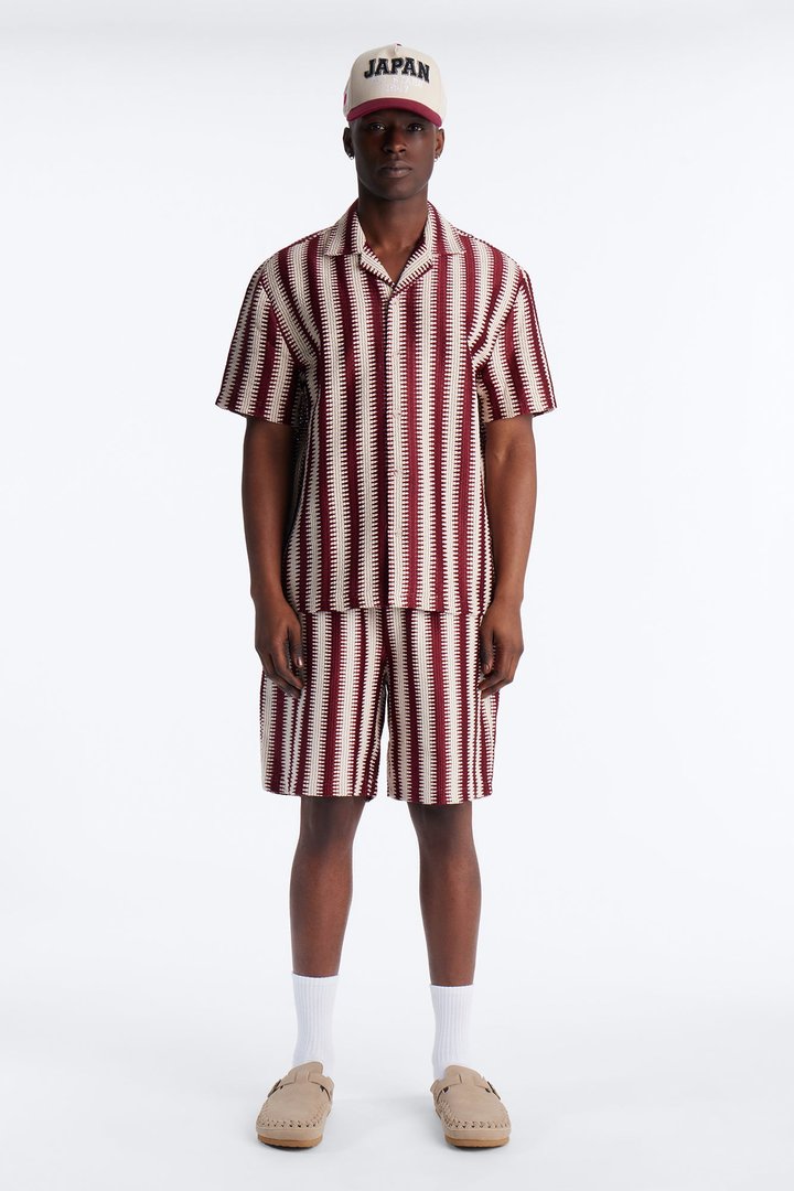 Summit Striped Relaxed Shorts - Burgundy