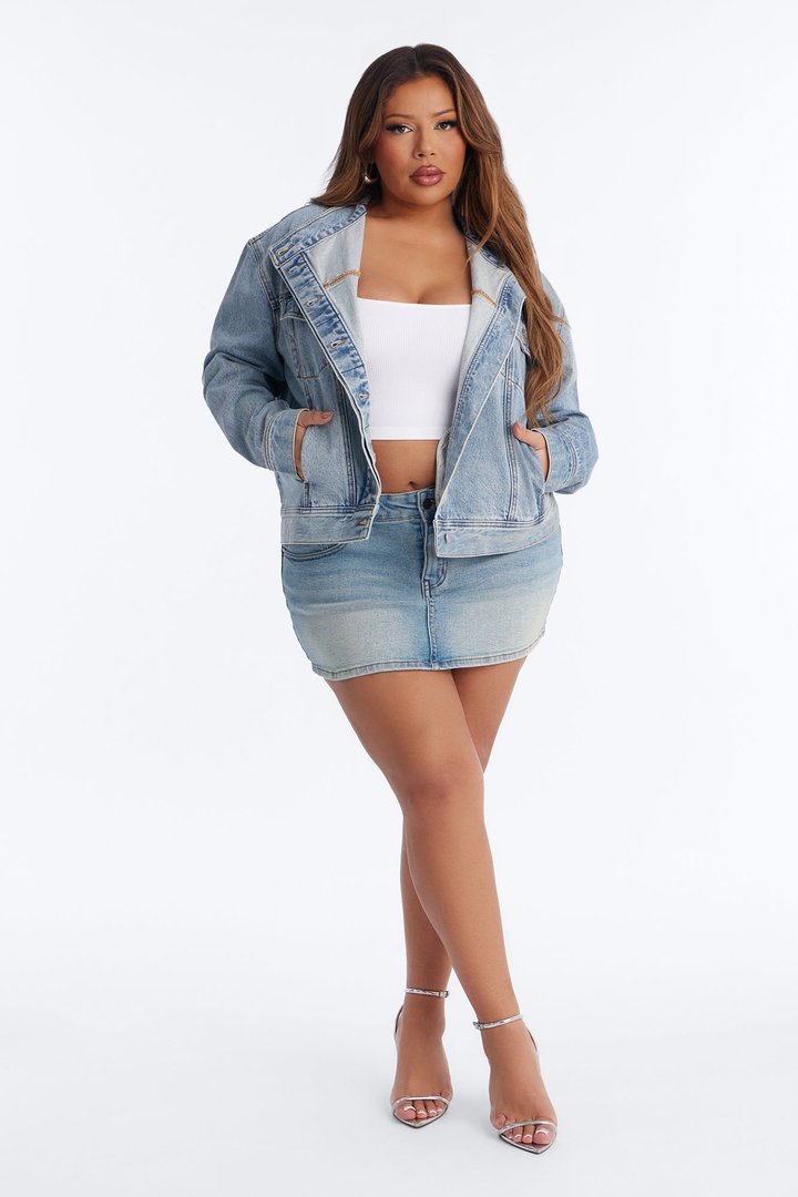 Made The Cover Crossover Denim Trucker Jacket - Medium Wash