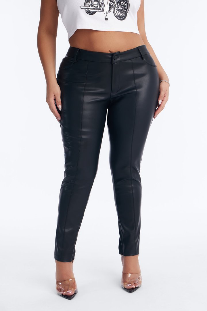 Selene Low Rise Faux Leather Ankle Zips Skinny Pant 29″ - Black