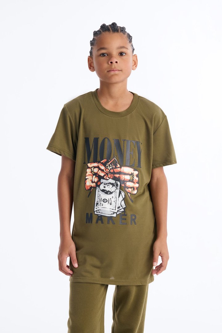 Mini Money Maker Jogger Pant Set - Olive