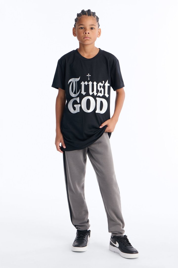 Mini Trust God Jogger Pant Set - Black/Grey