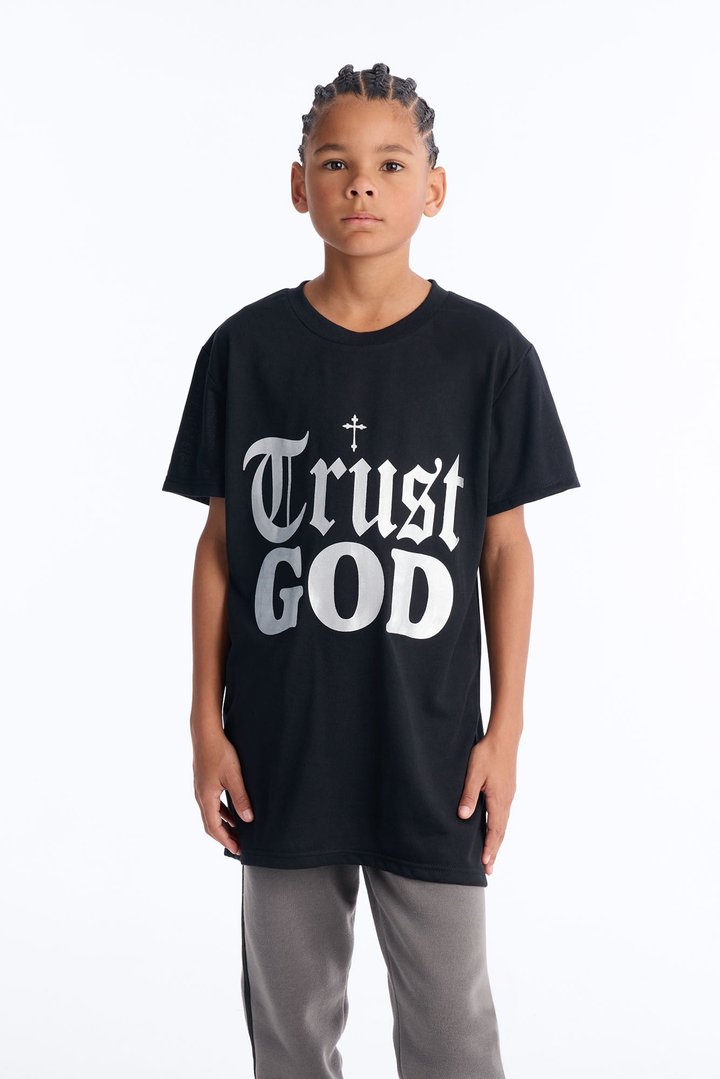 Mini Trust God Jogger Pant Set - Black/Grey