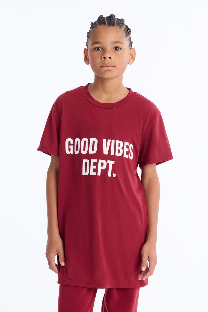 Mini Good Vibes Dept. Jogger Pant Set - Burgundy