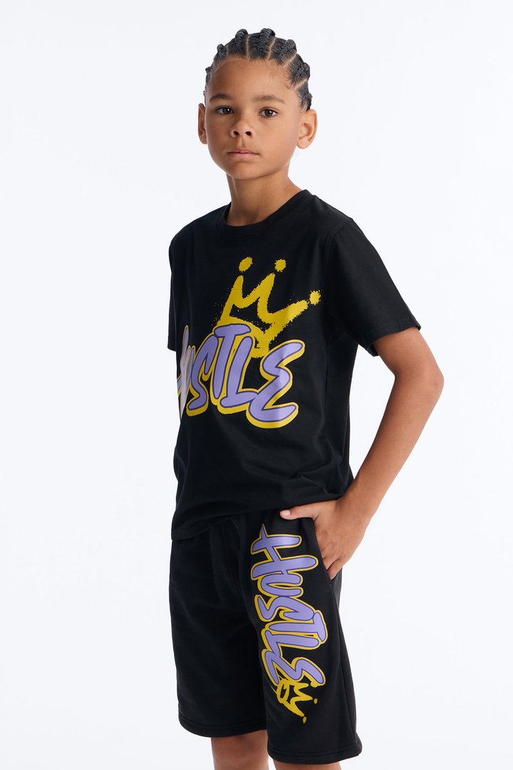 Mini Hustle King Fleece Short Set - Black