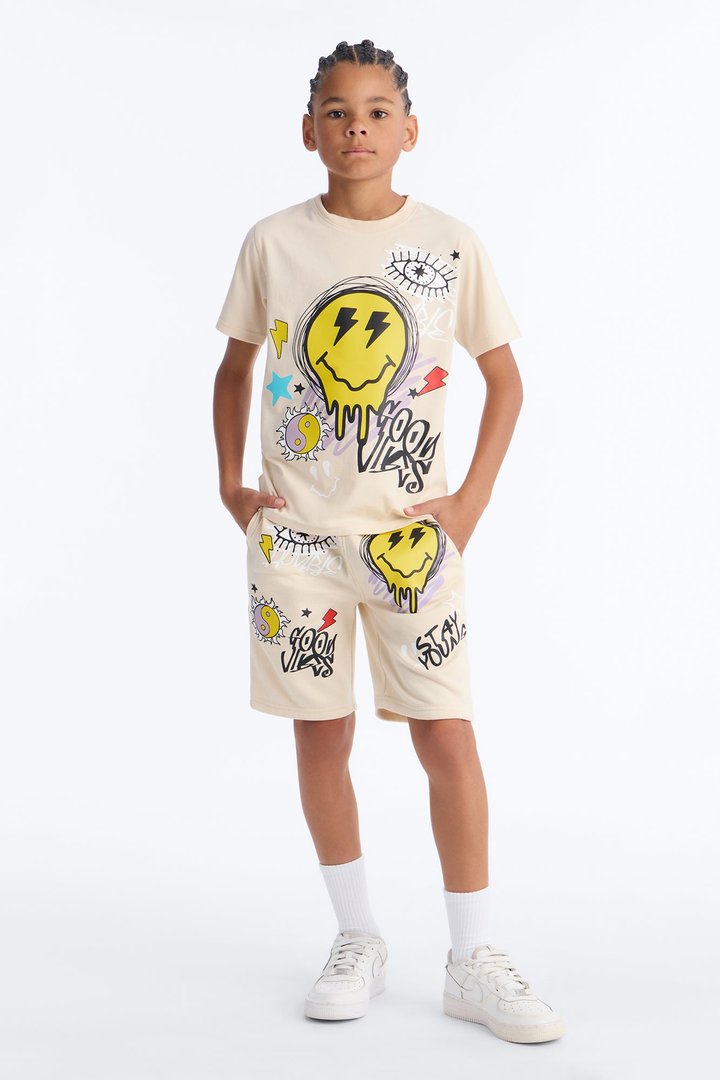 Mini Stay Smiling Fleece Short Set - Sand