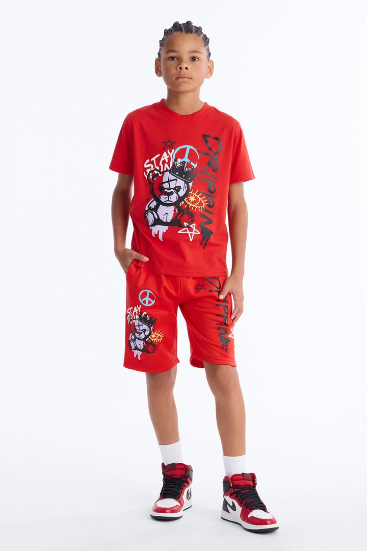 Mini Stay Drippin Fleece Short Set - Red