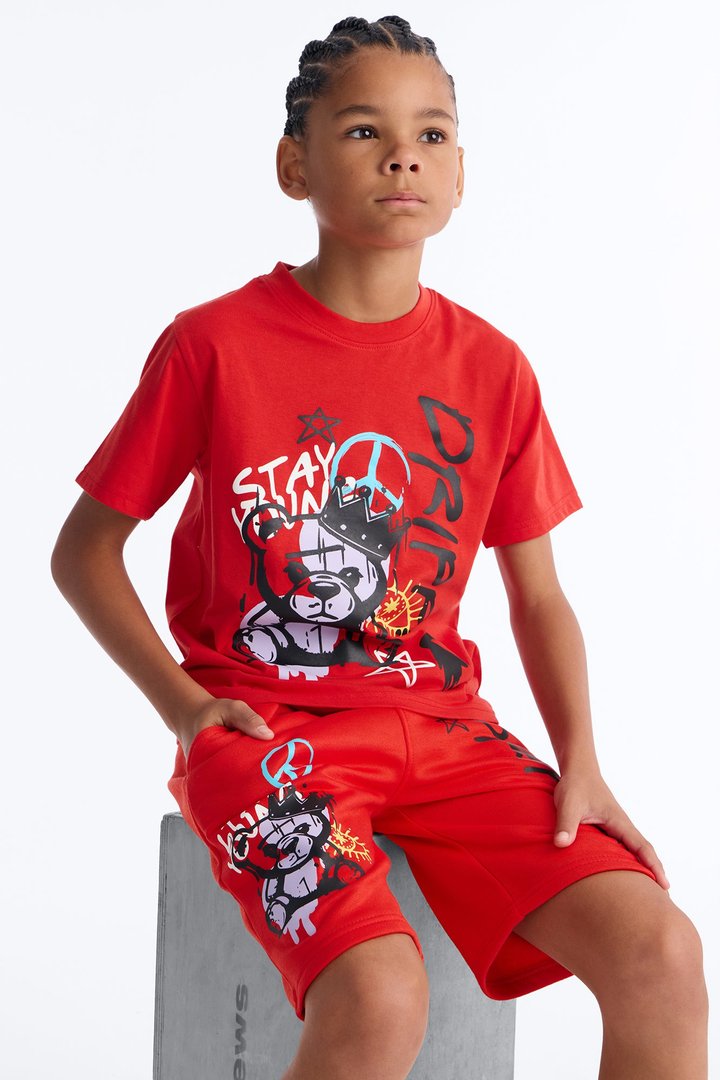 Mini Stay Drippin Fleece Short Set - Red