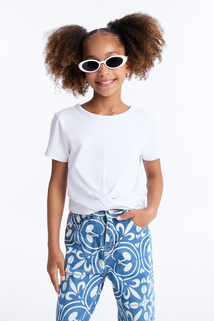 Mini Holly Twist Front Tee - White