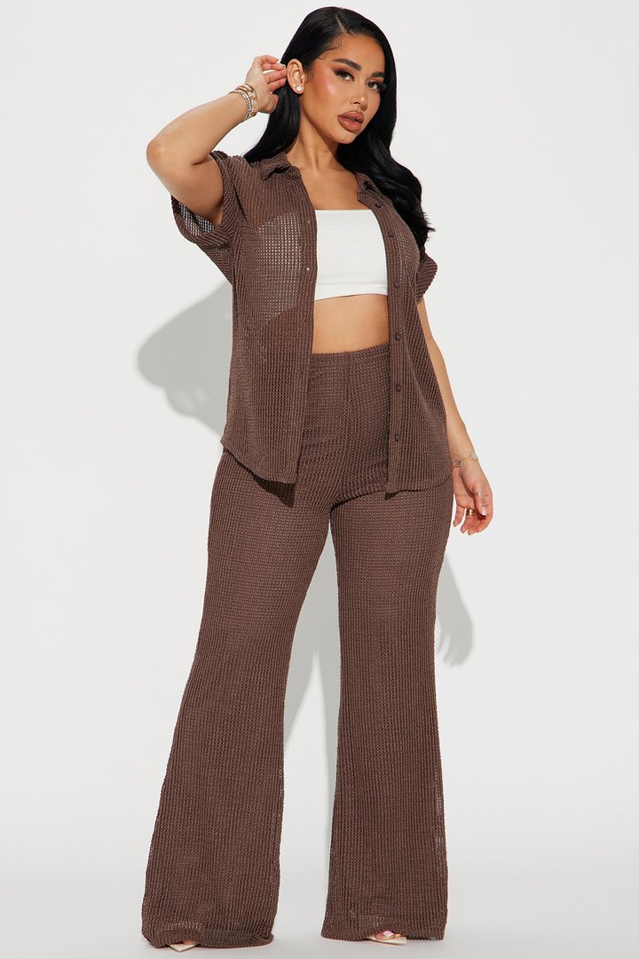 Paradise Livin' Crochet Pant Set - Brown