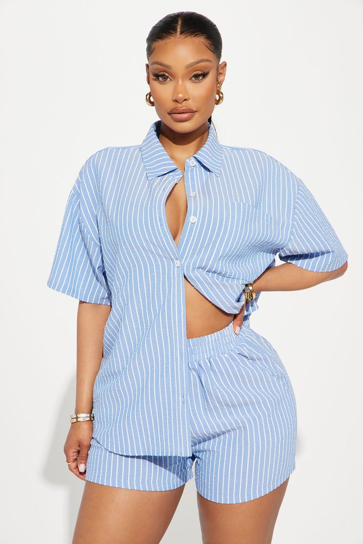 Lily Striped Short Set - Blue