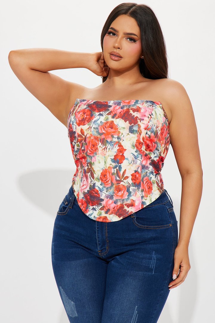 Full Bloom Floral Corset Top - Ivory/combo