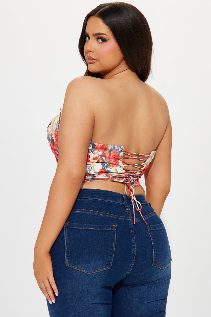 Full Bloom Floral Corset Top - Ivory/combo