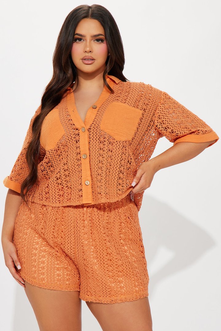 Meet At Dawn Crochet Short Set - Rust