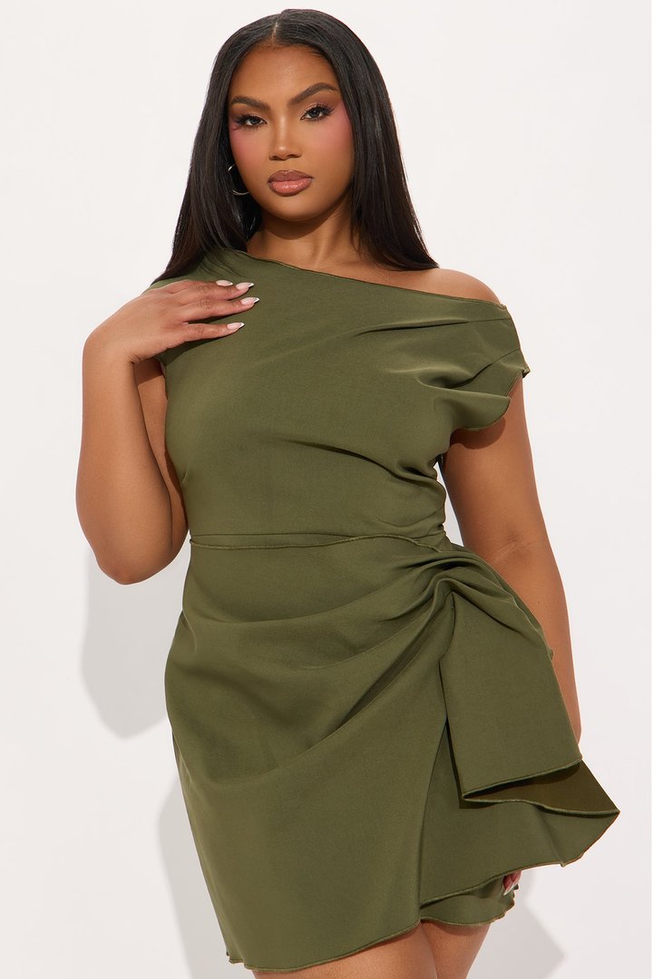 Feel The Vibe Ruched Mini Dress - Olive