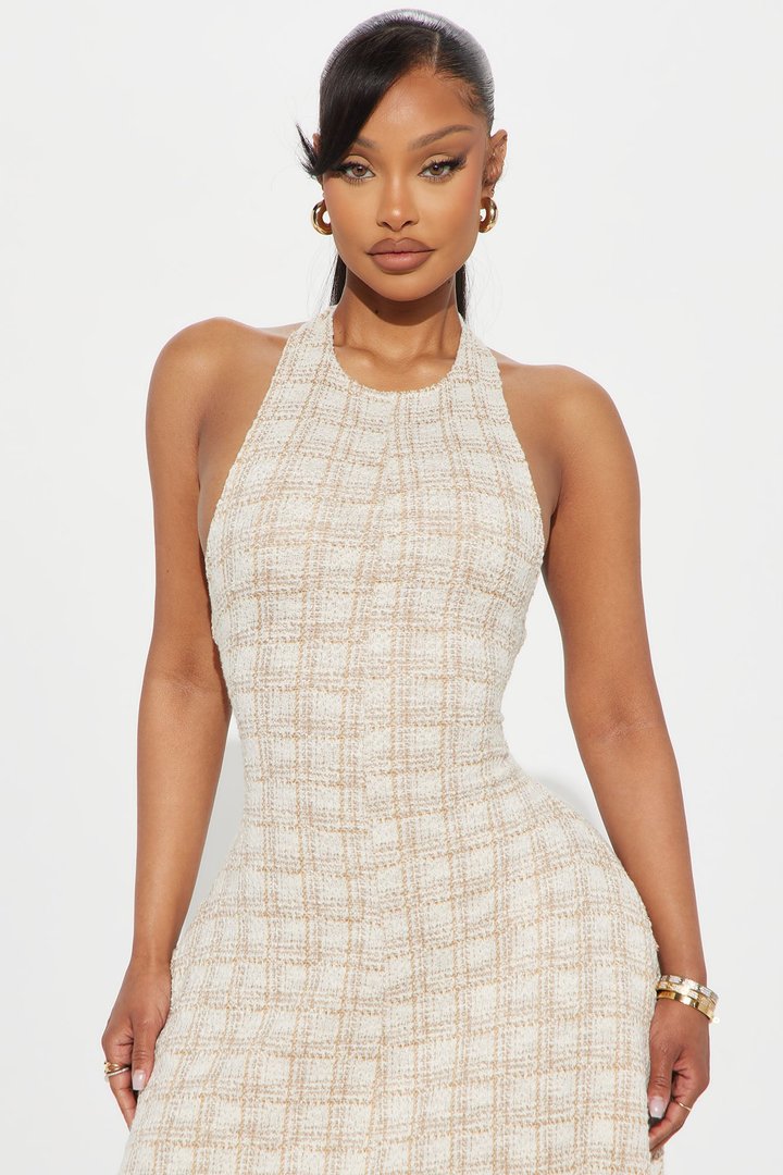 Gemma Tweed Maxi Dress - Taupe