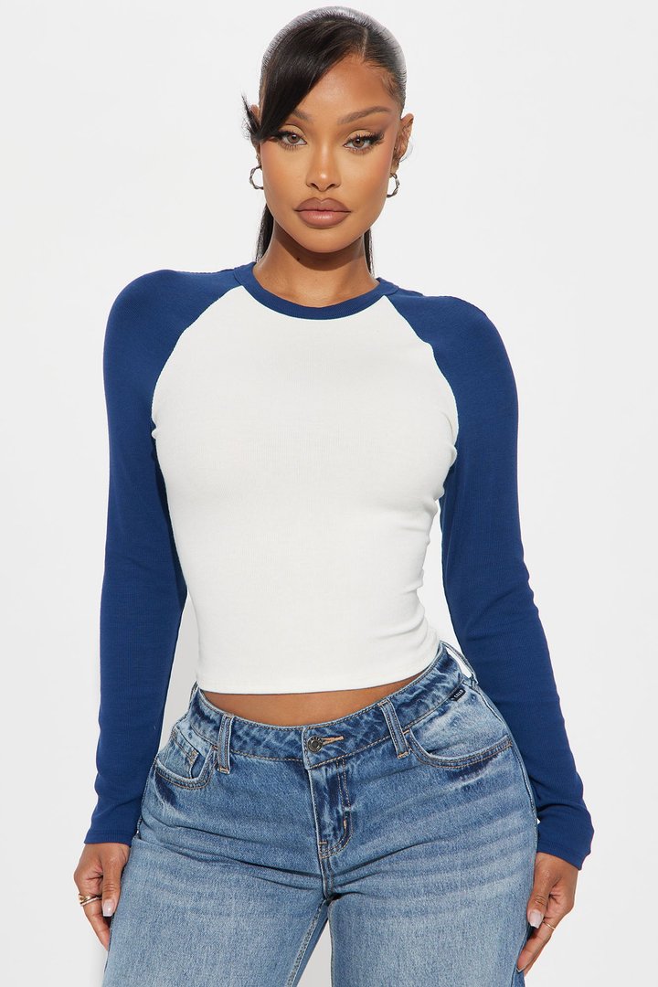 Kendra Raglan Top - Navy/combo