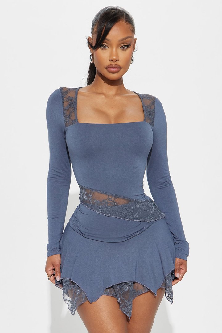 Post Breakup Mini Skirt Set - Slate Blue