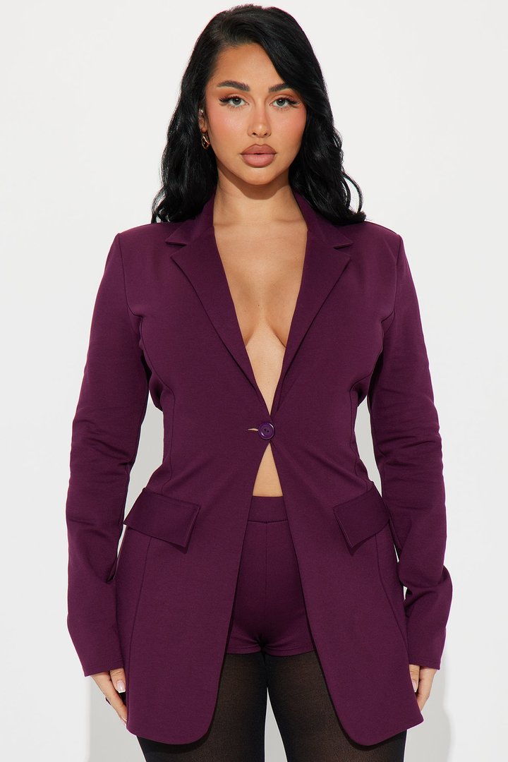 Cindy Blazer And Micro Short Set - Eggplant