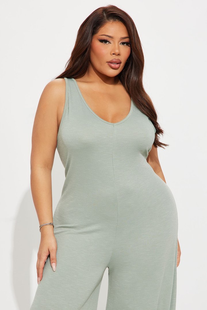 Making My Way Ribbed Jumpsuit - Sage