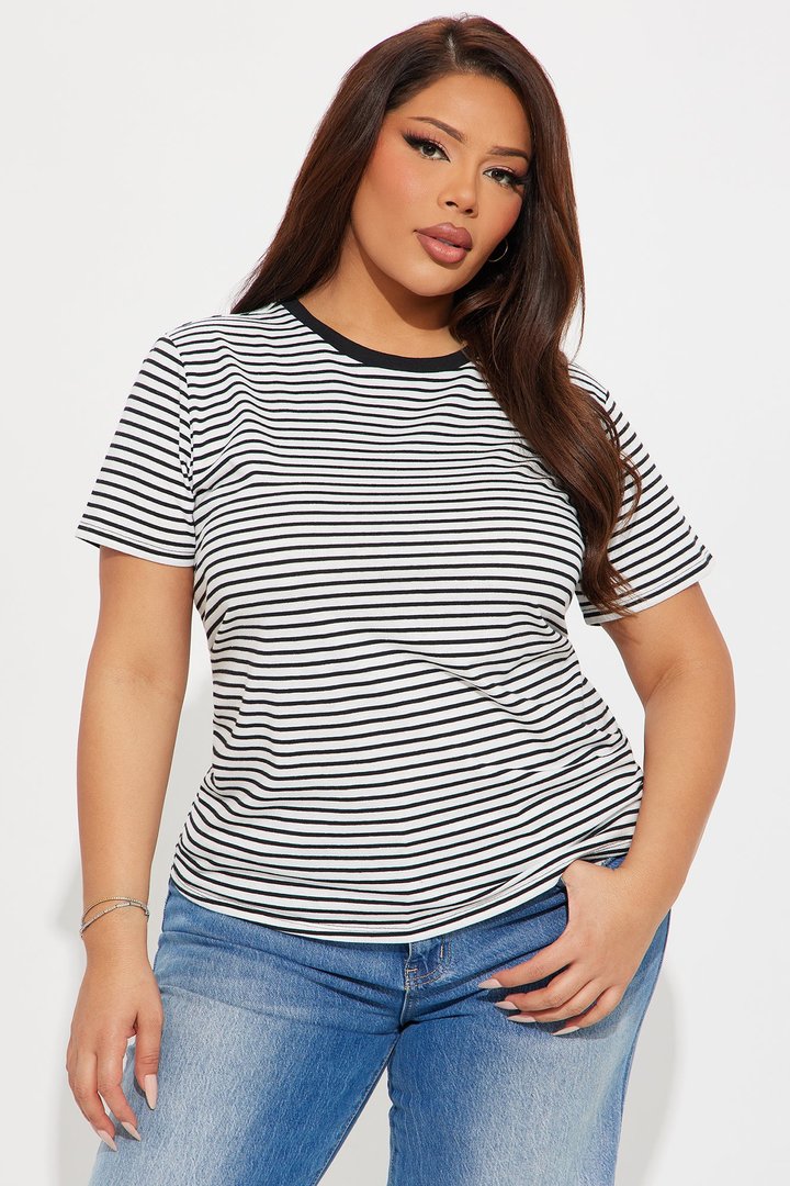 Avery Striped Short Sleeve Top - White/Black