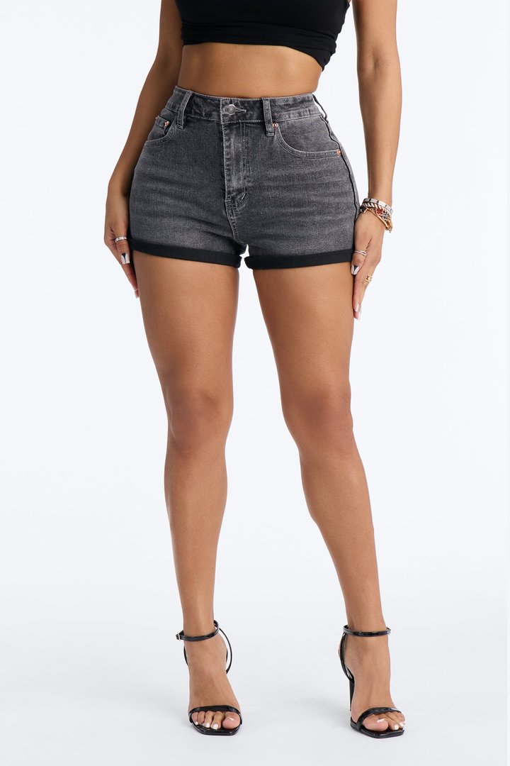 Rockaway Rolled Cuff Stretch Denim Shorts - Grey
