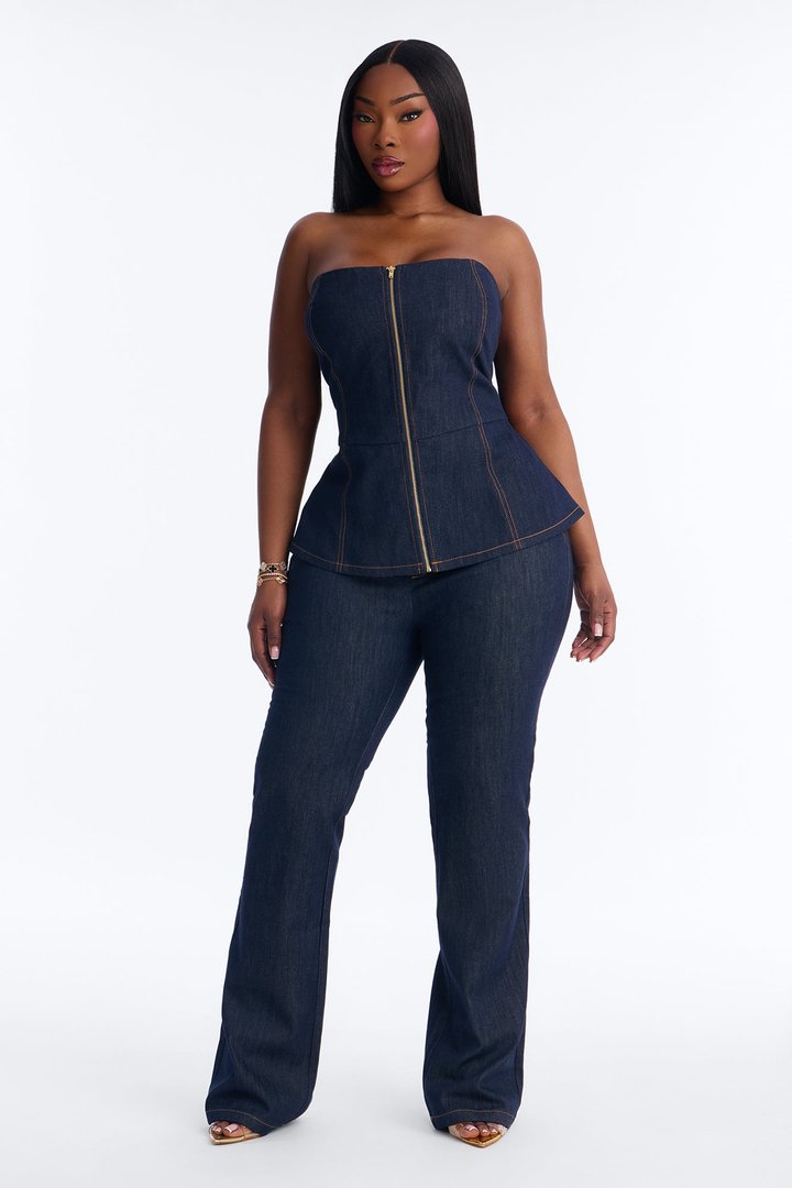 Merida Denim Strapless Pant Set - Dark Denim