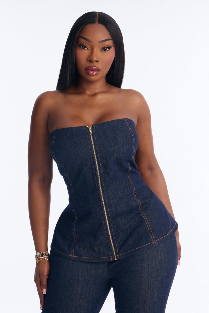 Merida Denim Strapless Pant Set - Dark Denim