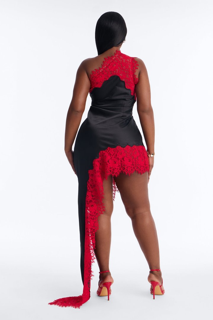 Love Potion Lace Satin Maxi Dress - Black/Red