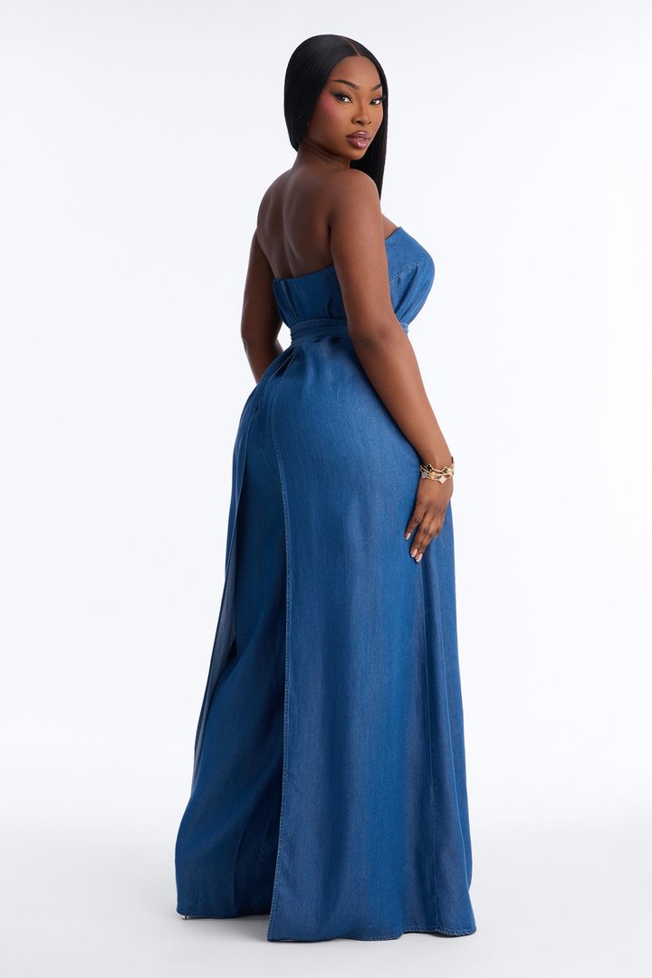 Shantelle Denim Draped Jumpsuit - Dark Wash