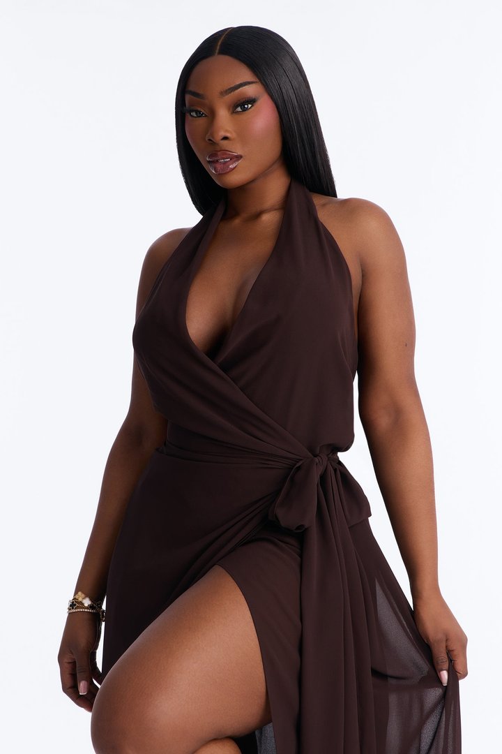 Allyson Chiffon Wrap Maxi Dress - Chocolate