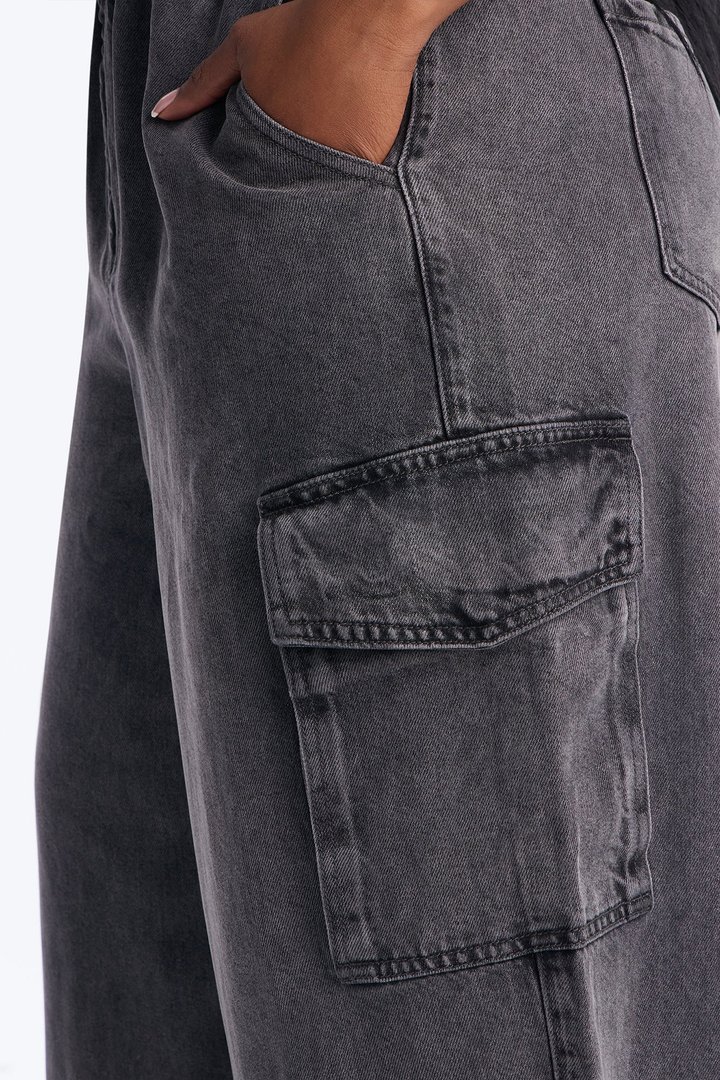 Montserrat Baggy Drapey Denim Cargo JoggerJeans - Dark Grey