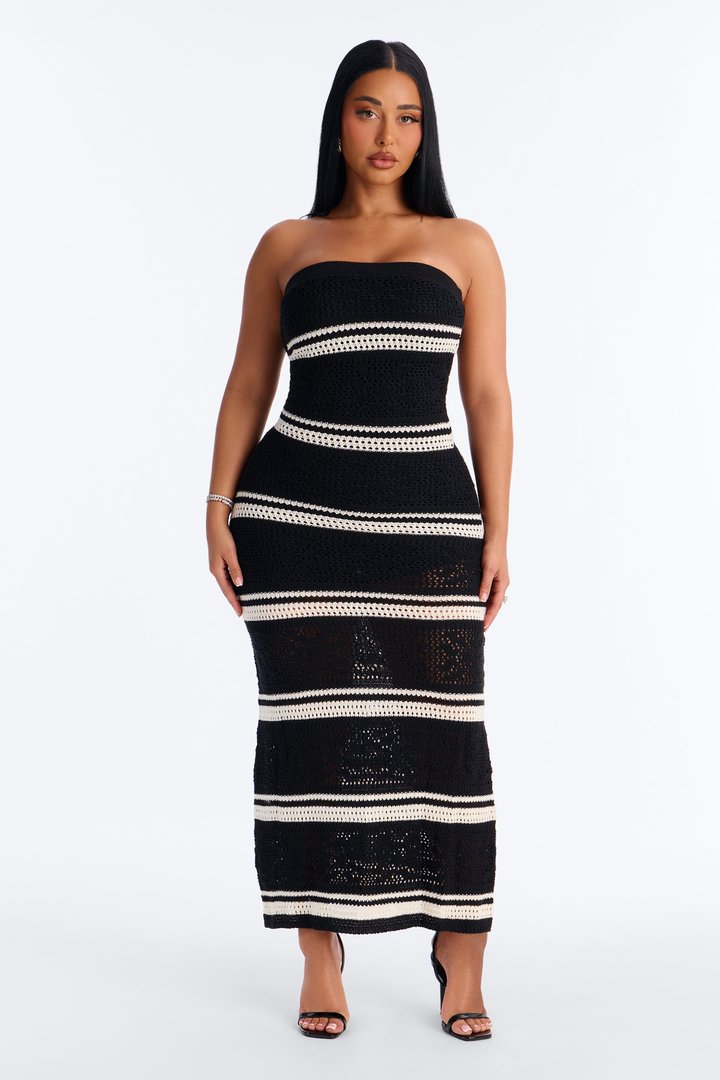 Noelle Strapless Crochet Maxi Dress - Black/combo