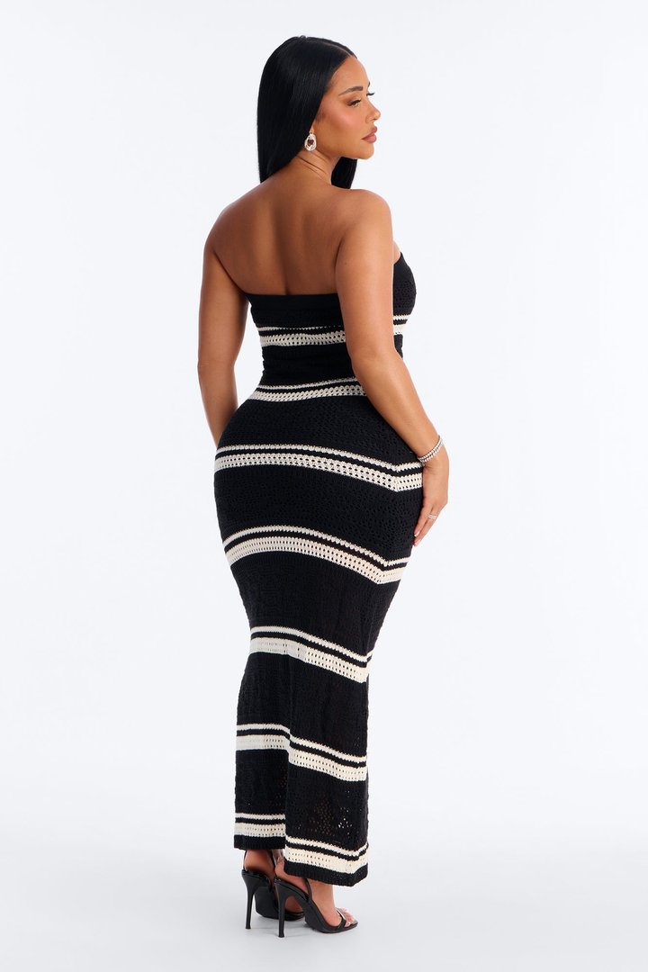 Noelle Strapless Crochet Maxi Dress - Black/combo