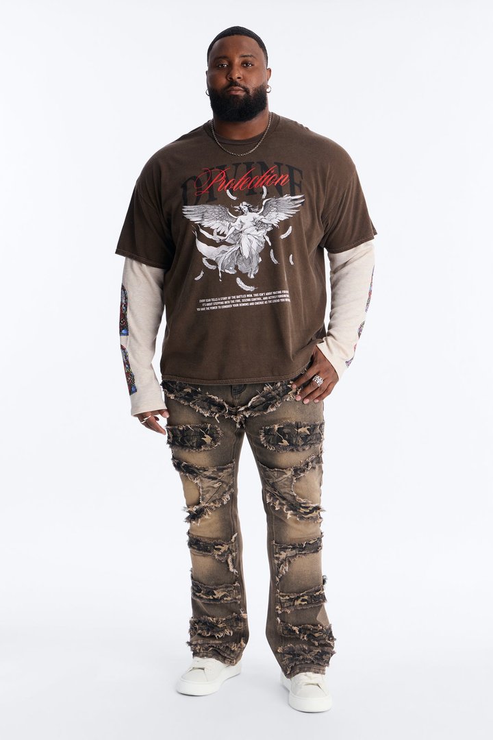 Stacked Skinny Flare With Camo Hit Jean - Grey