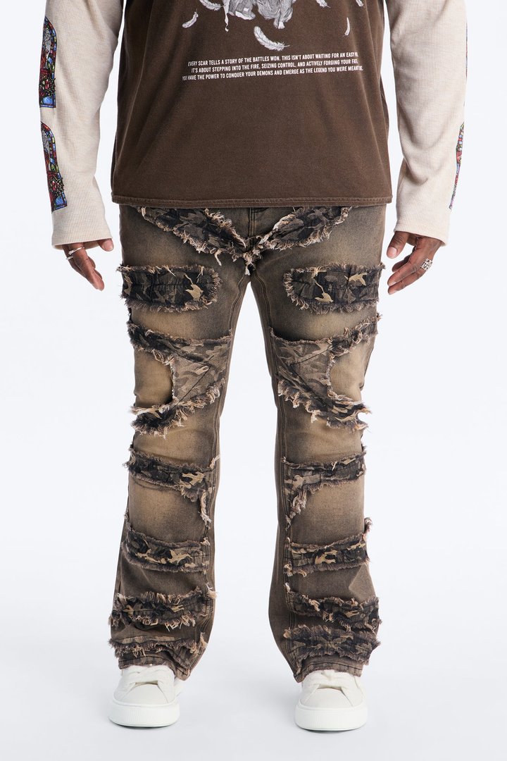 Stacked Skinny Flare With Camo Hit Jean - Grey