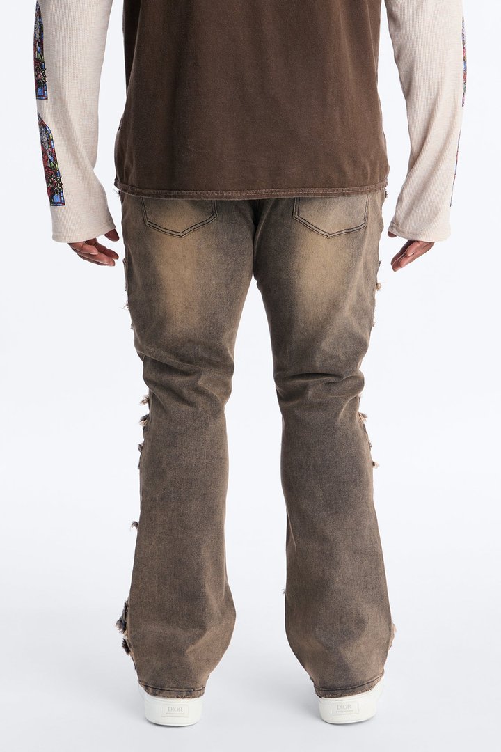 Stacked Skinny Flare With Camo Hit Jean - Grey