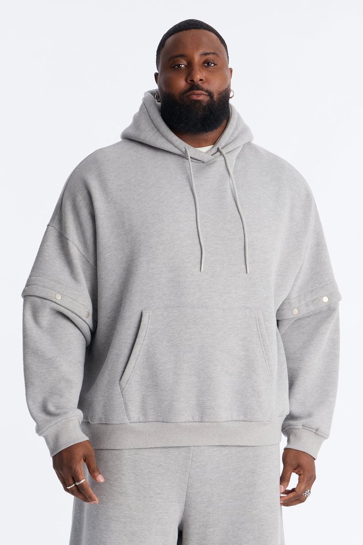 Oversized Tear Away Convertible Hoodie - Grey